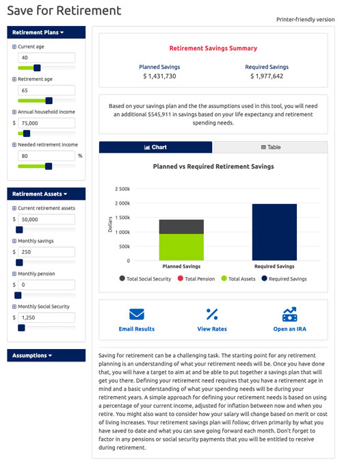 Save for Retirement Calculator