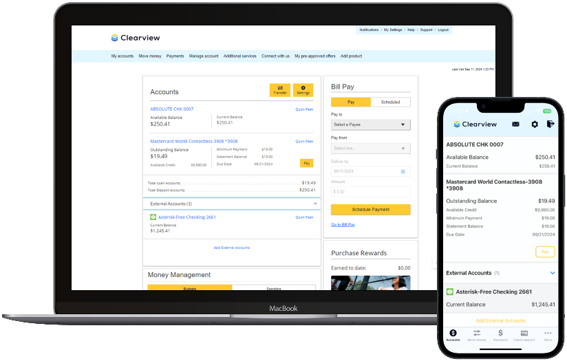 Clearview's digital banking and mobile app.