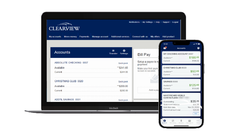 Clearview's digital banking and mobile app.