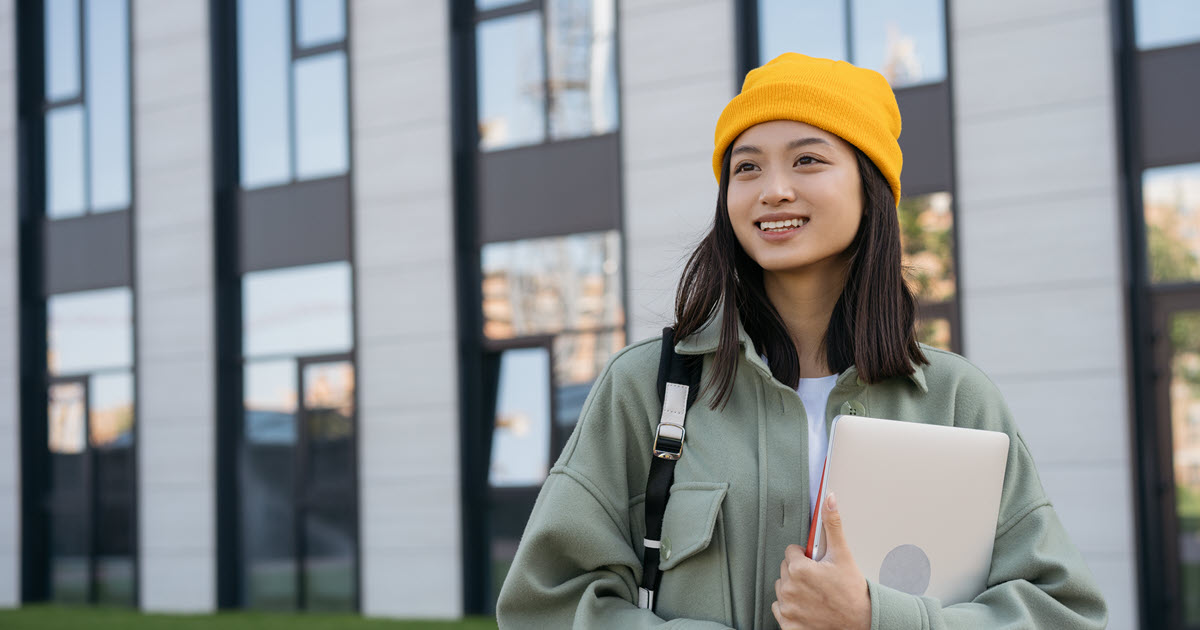 college student walking