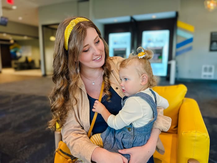 Mom and child in a lounge