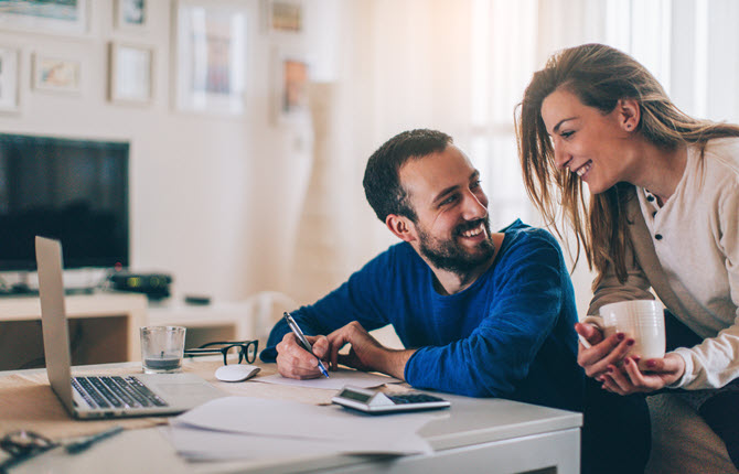 couple finances smiling