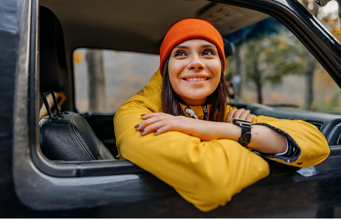 Woman in passenger seat
