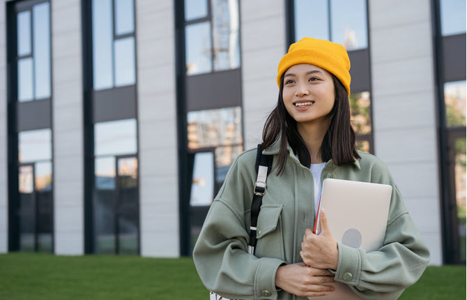 college student walking