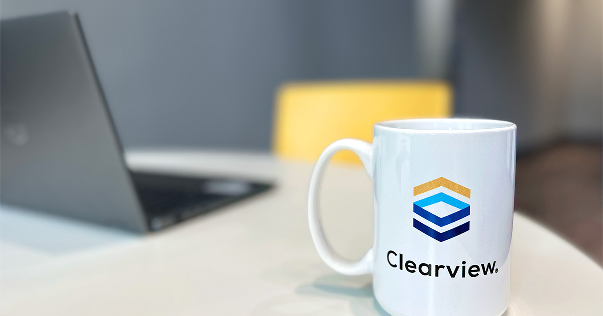 clearview mug with laptop