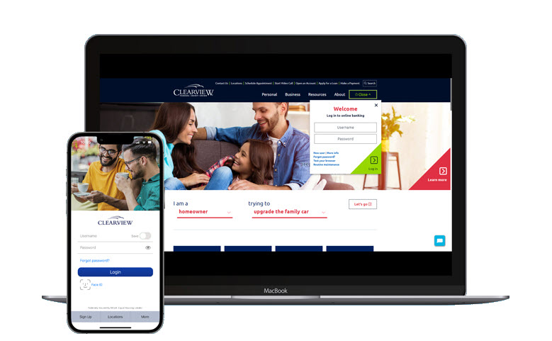 Clearview's digital banking and mobile app.
